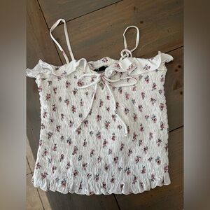 American Eagle Outfitters White Floral Smocked Tank Cami